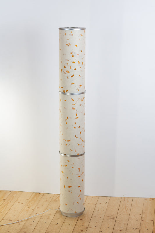 3 Panel Floor Lamp - P32 - Marigold Petals on Natural Lokta, 20cm(d) x 1.4m(h)