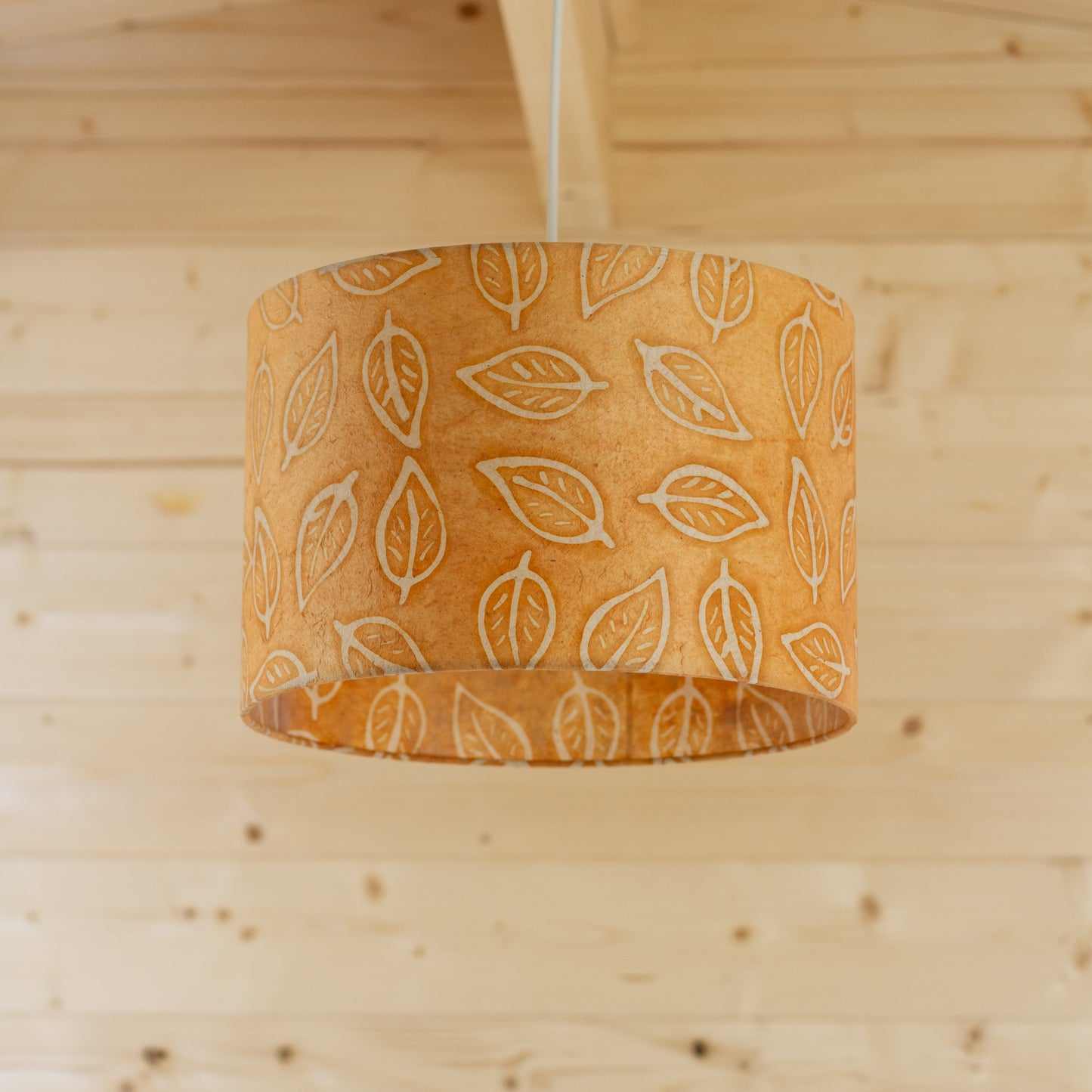 Drum Lamp Shade - P66 - Batik Leaf on Camel, 30cm(d) x 20cm(h)