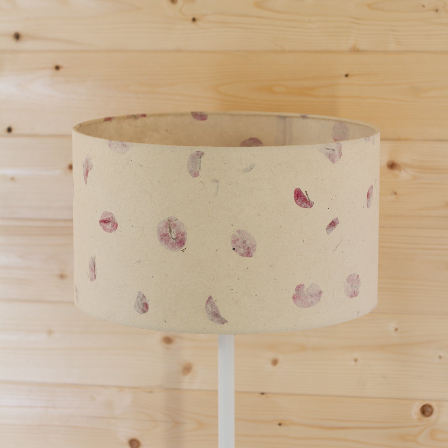 Drum Lamp Shade - P33 - Rose Petals on Natural Lokta, 35cm(d) x 20cm(h)