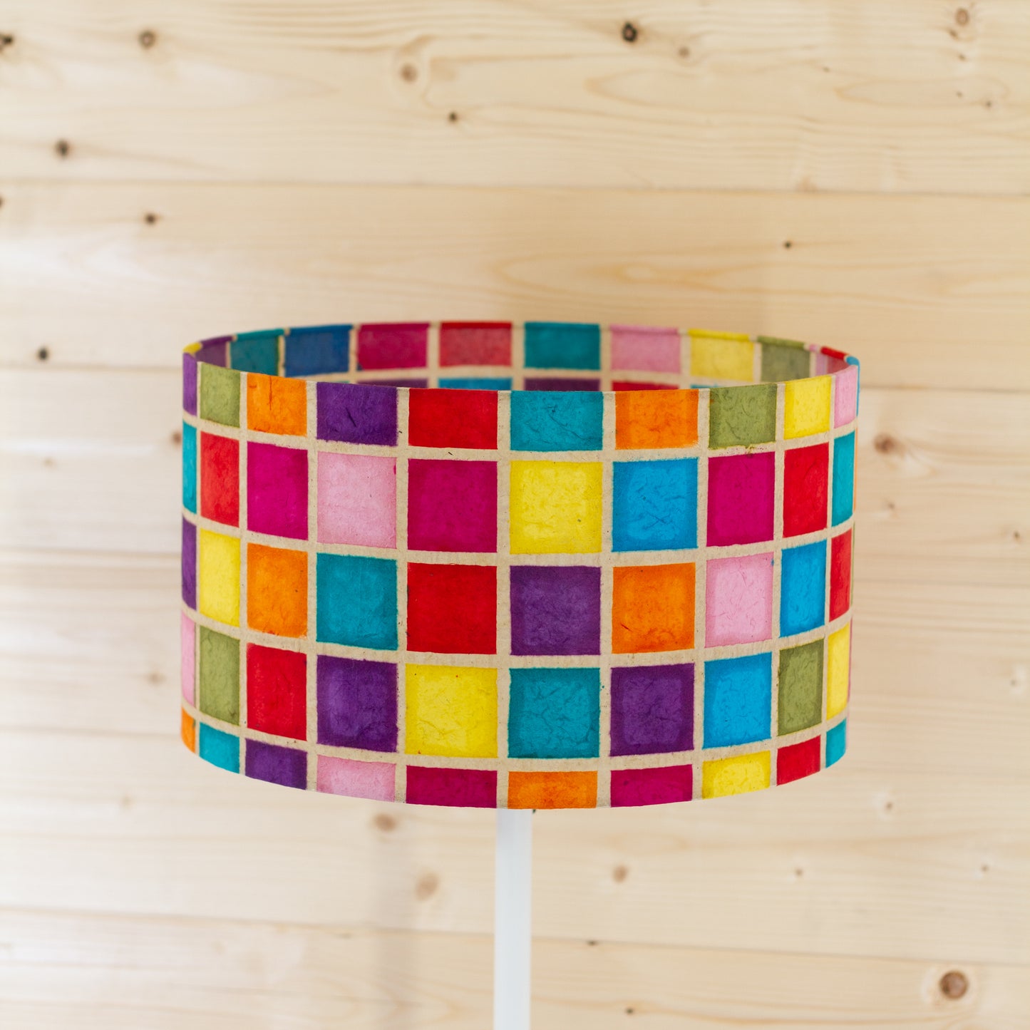Drum Lamp Shade - P01 - Batik Multi Square, 35cm(d) x 20cm(h)