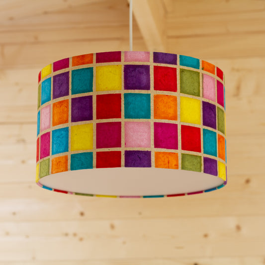 Drum Lamp Shade - P01 - Batik Multi Square, 35cm(d) x 20cm(h)
