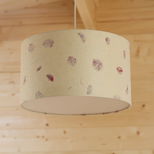 Drum Lamp Shade - P33 - Rose Petals on Natural Lokta, 35cm(d) x 20cm(h)
