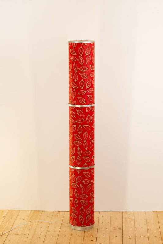 3 Panel Floor Lamp - P30 - Batik Leaf on Red, 20cm(d) x 1.4m(h)