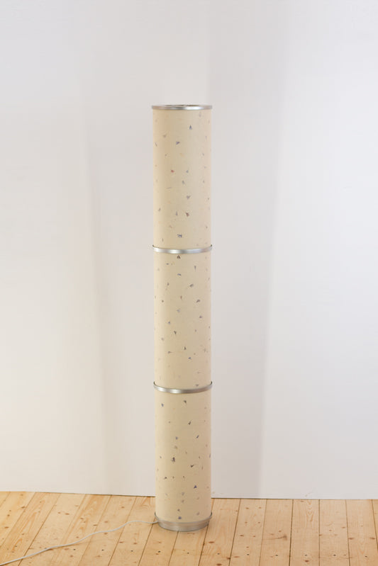 3 Panel Floor Lamp - P34 - Cornflower Petals on Natural Lokta, 20cm(d) x 1.4m(h)