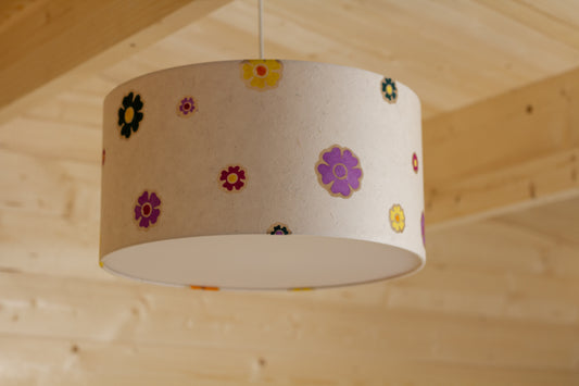 Drum Lamp Shade - P35 - Batik Multi Flower on Natural, 40cm(d) x 20cm(h)