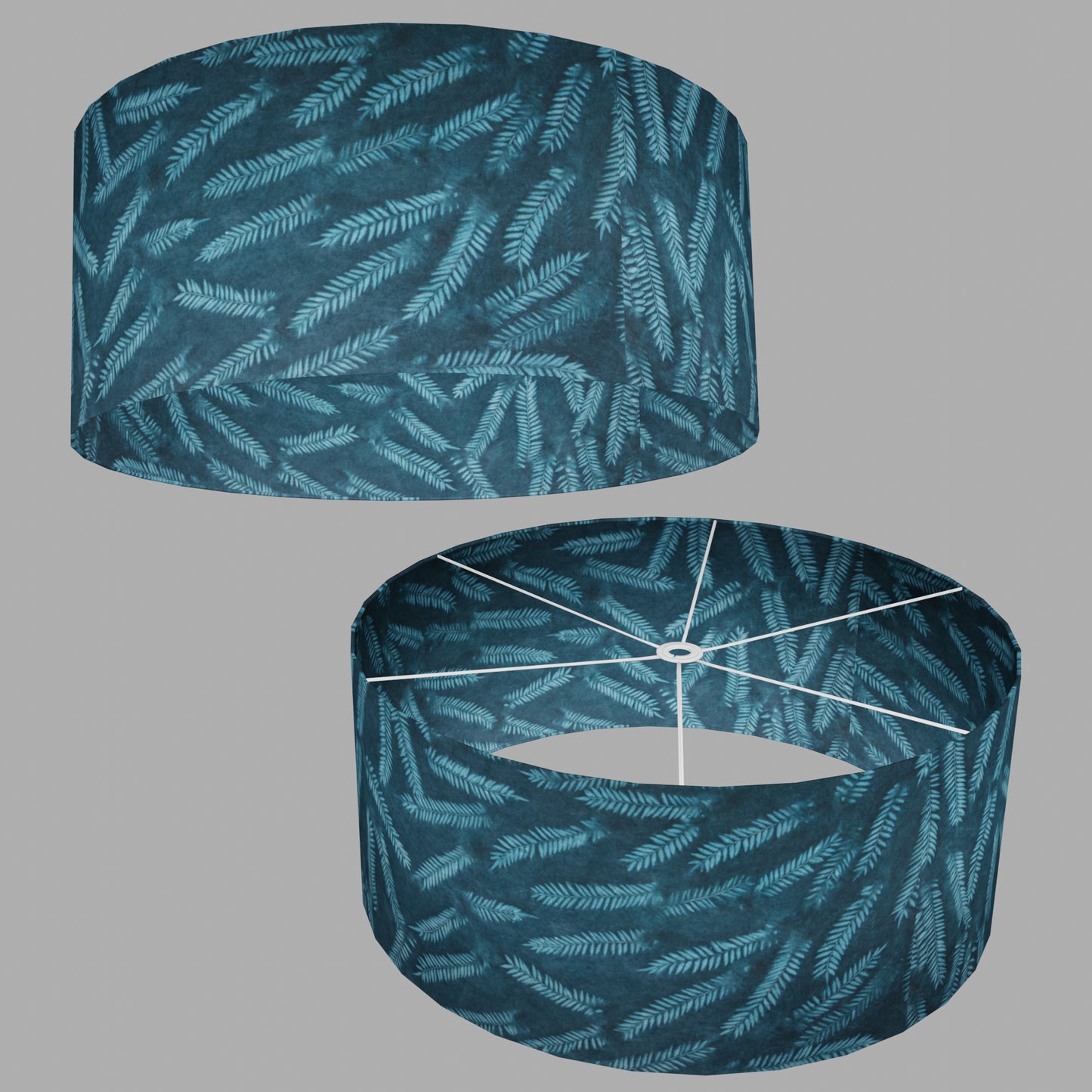 Drum Lamp Shade - B106 ~ Resistance Dyed Teal Fern, 70cm(d) x 30cm(h)