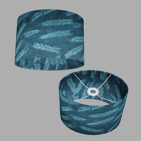 Oval Lamp Shade - B106 ~ Resistance Dyed Teal Fern, 30cm(w) x 20cm(h) x 22cm(d)