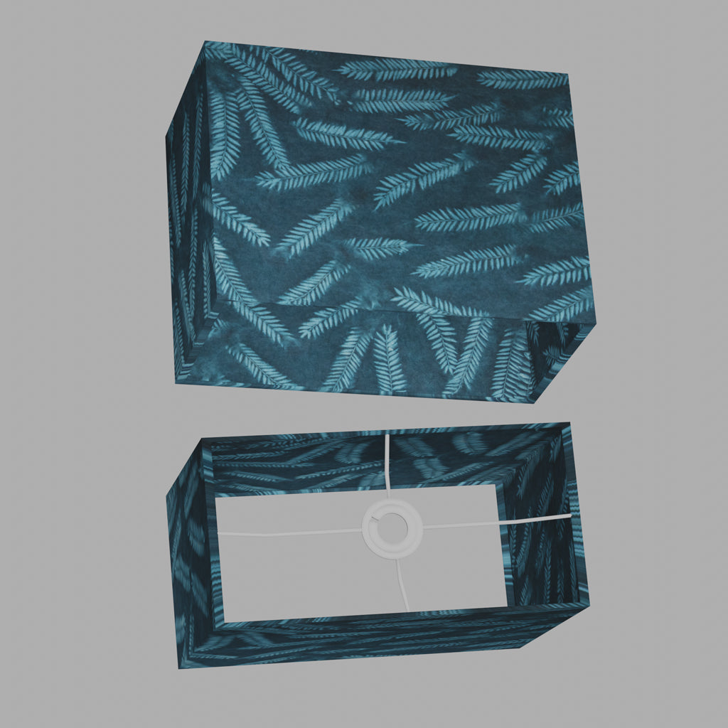 Rectangle Lamp Shade - B106 ~ Resistance Dyed Teal Fern, 40cm(w) x 30cm(h) x 20cm(d)
