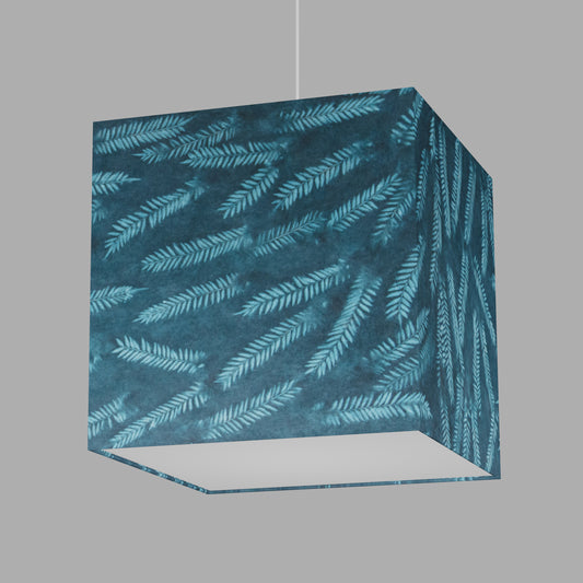 Square Lamp Shade - B106 ~ Resistance Dyed Teal Fern, 40cm(w) x 40cm(h) x 40cm(d)