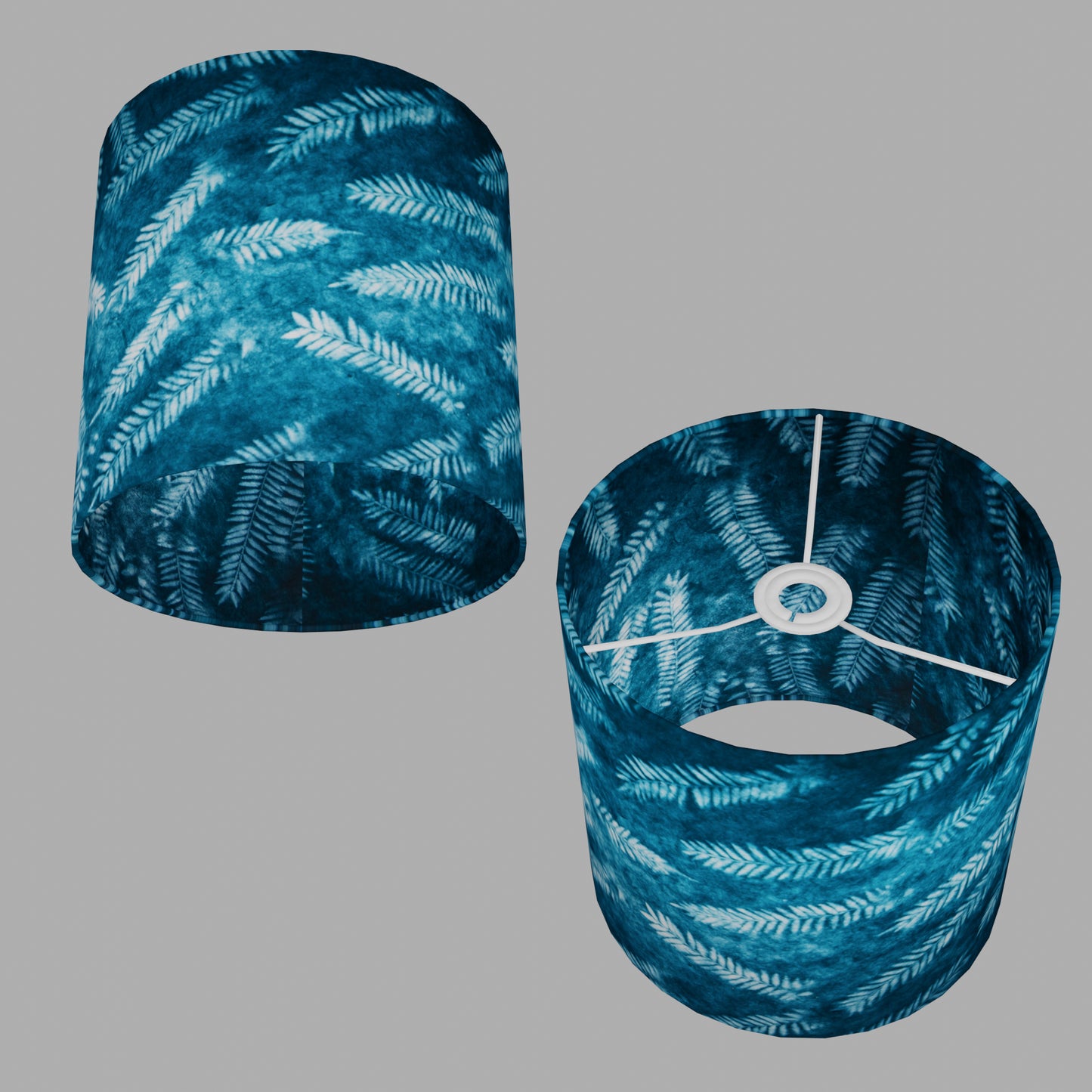 Drum Lamp Shade - B106 ~ Resistance Dyed Teal Fern, 25cm x 25cm