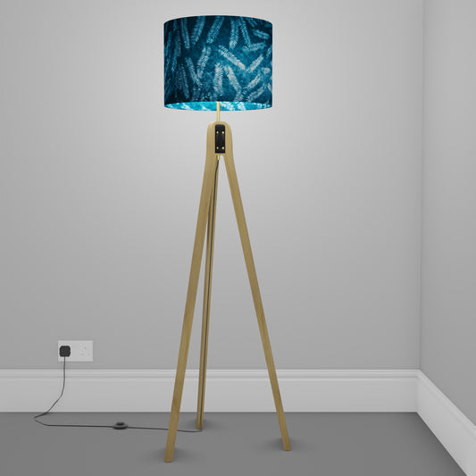 Oak Tripod Floor Lamp - B106 ~ Resistance Dyed Teal Fern