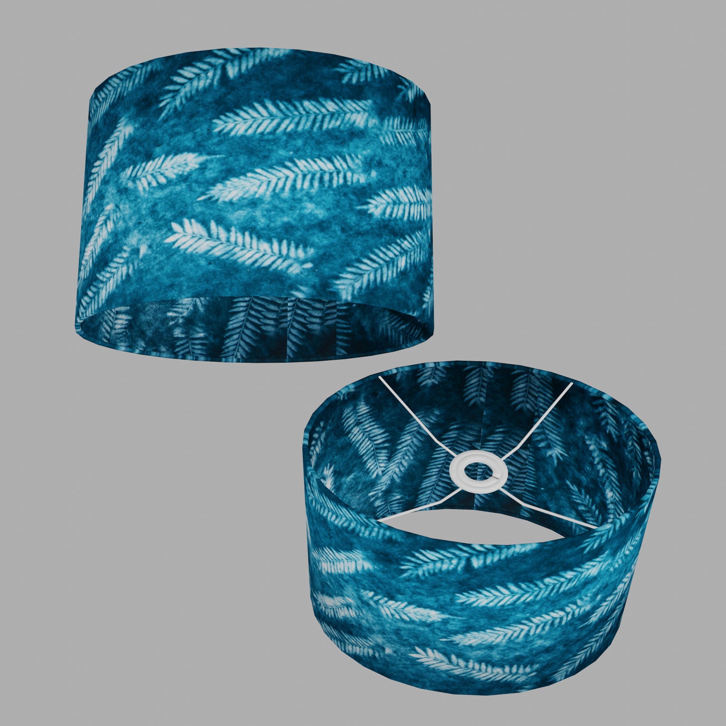 Oval Lamp Shade - B106 ~ Resistance Dyed Teal Fern, 30cm(w) x 20cm(h) x 22cm(d)