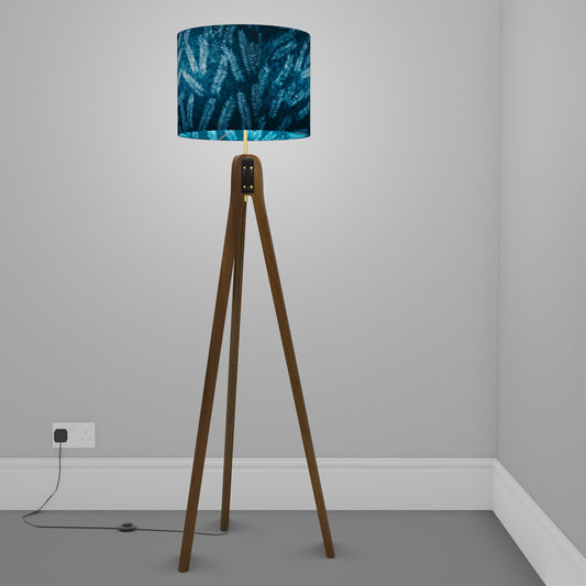 Sapele Tripod Floor Lamp - B106 ~ Resistance Dyed Teal Fern