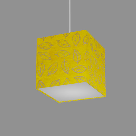 Square Lamp Shade - B107 ~ Batik Leaf Yellow, 20cm(w) x 20cm(h) x 20cm(d)