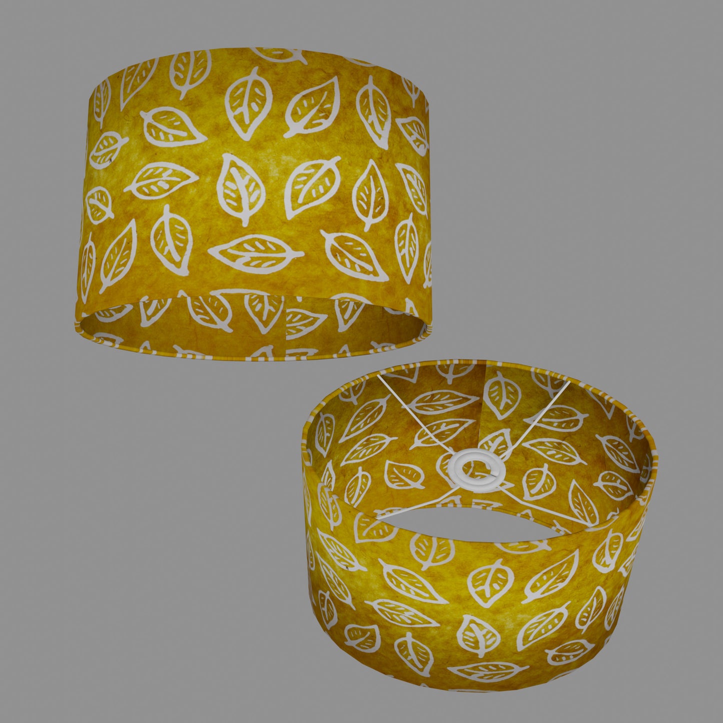 Oval Lamp Shade - B107 ~ Batik Leaf Yellow, 30cm(w) x 20cm(h) x 22cm(d)