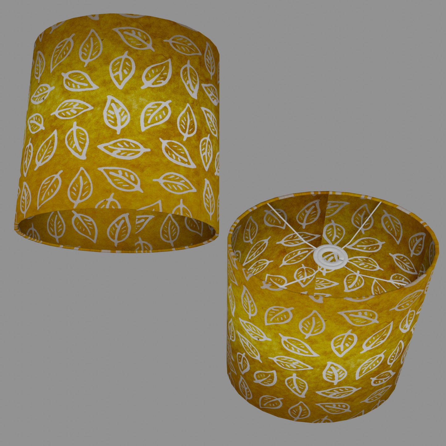Oval Lamp Shade - B107 ~ Batik Leaf Yellow, 30cm(w) x 30cm(h) x 22cm(d)