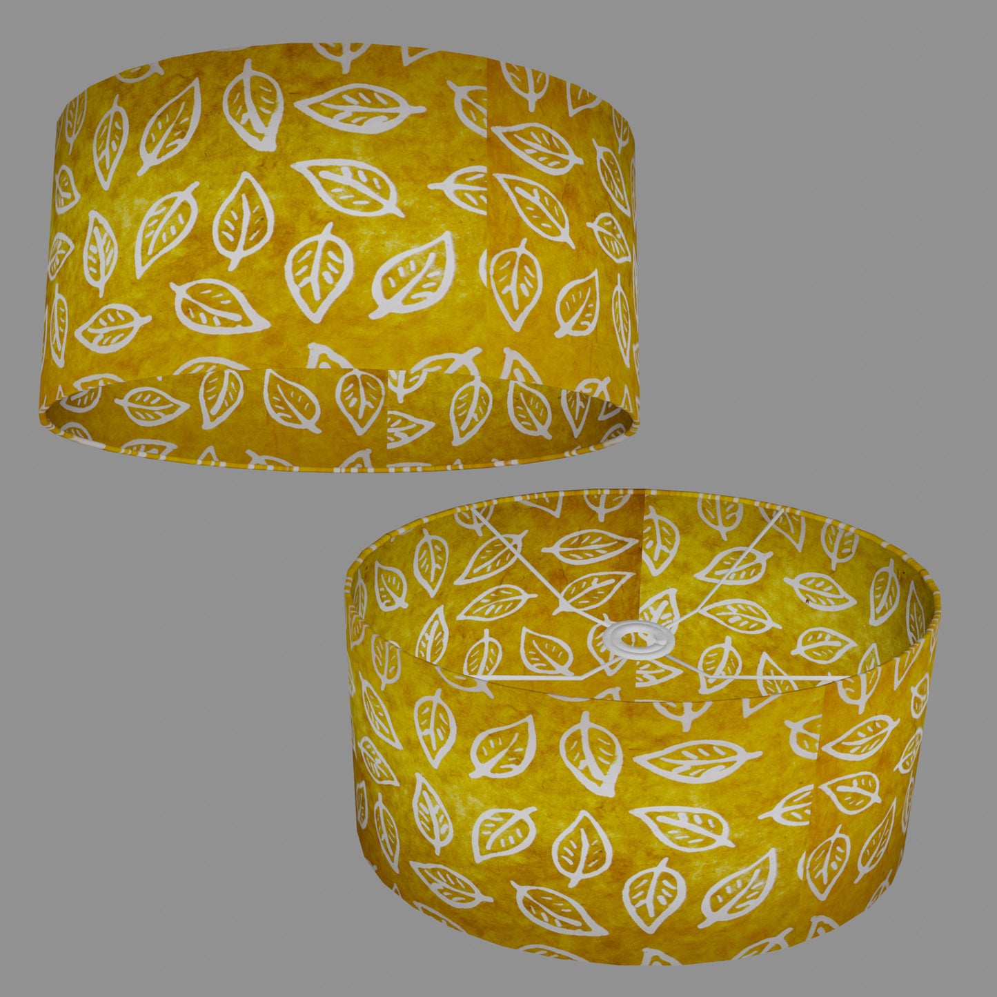 Oval Lamp Shade - B107 ~ Batik Leaf Yellow, 40cm(w) x 20cm(h) x 30cm(d)