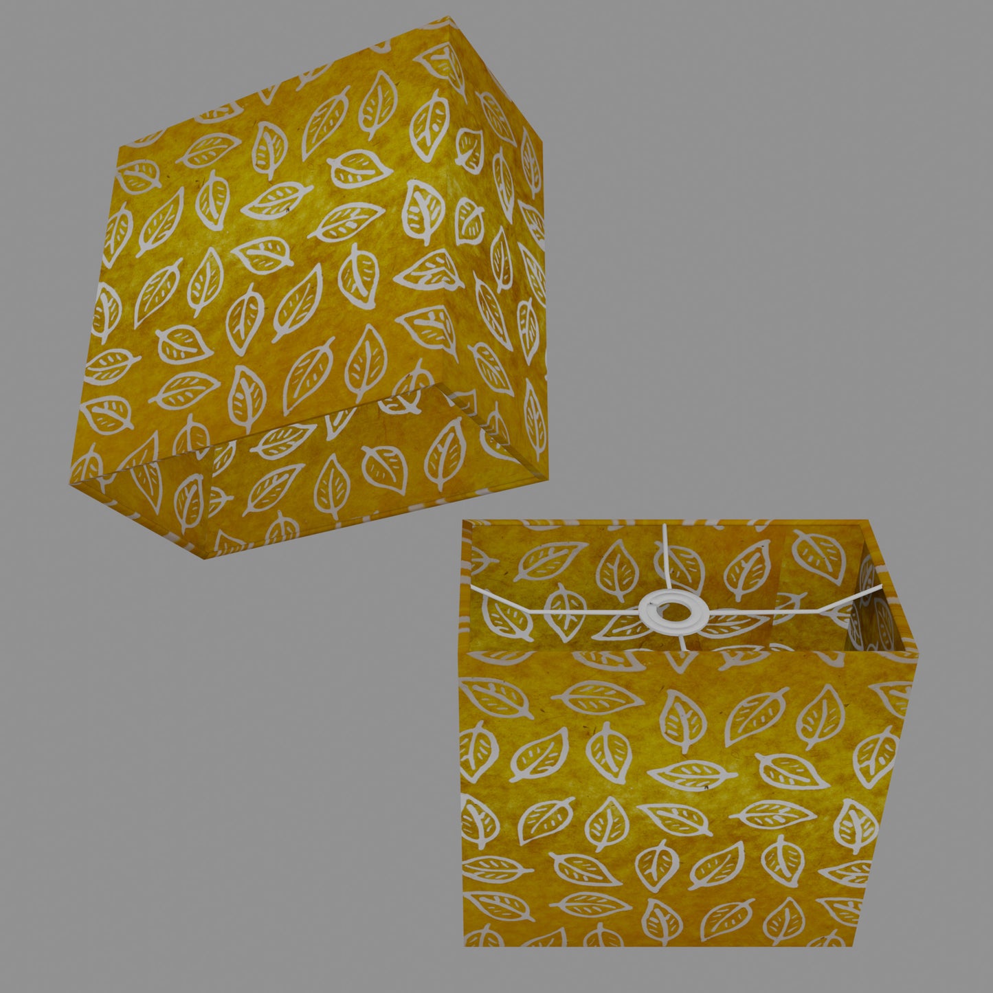 Rectangle Lamp Shade - B107 ~ Batik Leaf Yellow, 30cm(w) x 30cm(h) x 15cm(d)