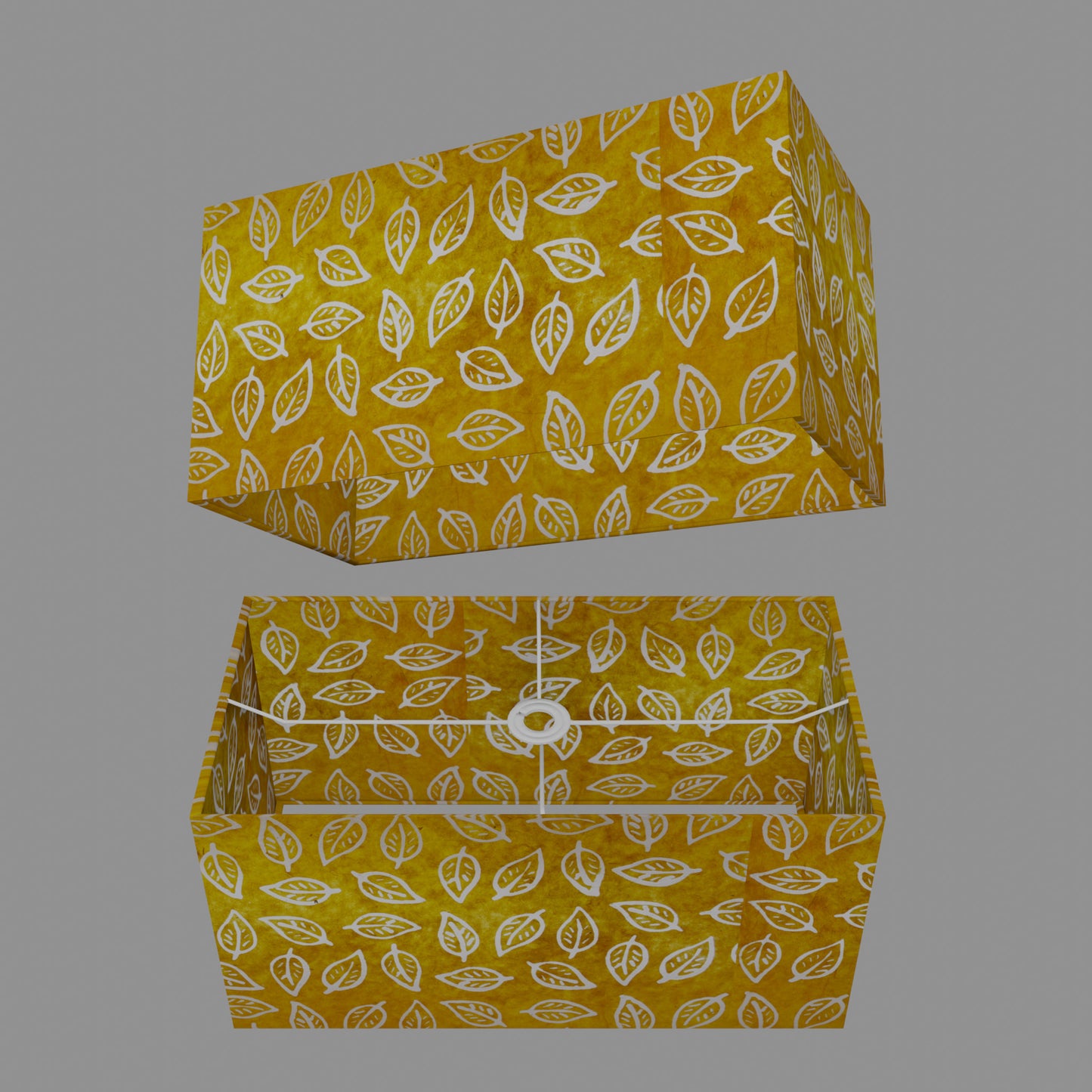 Rectangle Lamp Shade - B107 ~ Batik Leaf Yellow, 50cm(w) x 25cm(h) x 25cm(d)