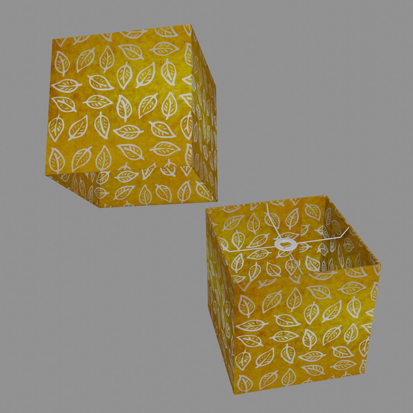 Square Lamp Shade - B107 ~ Batik Leaf Yellow, 30cm(w) x 30cm(h) x 30cm(d)