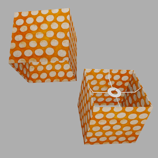 Square Lamp Shade - B110 ~ Batik Dots on Orange, 20cm(w) x 20cm(h) x 20cm(d)