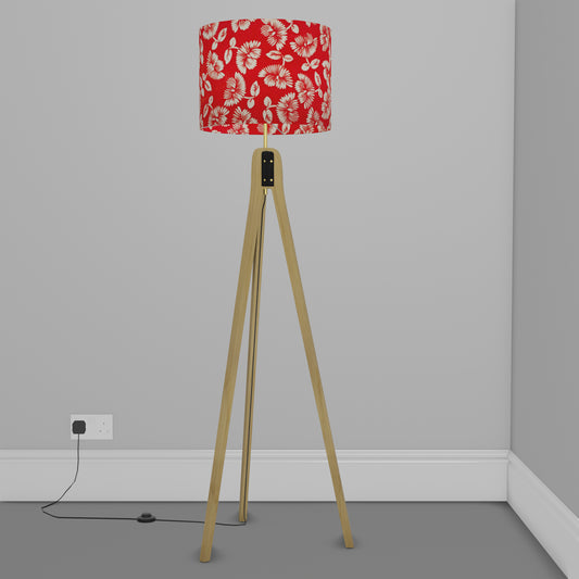 Oak Tripod Floor Lamp - B118 Batik Peony Red