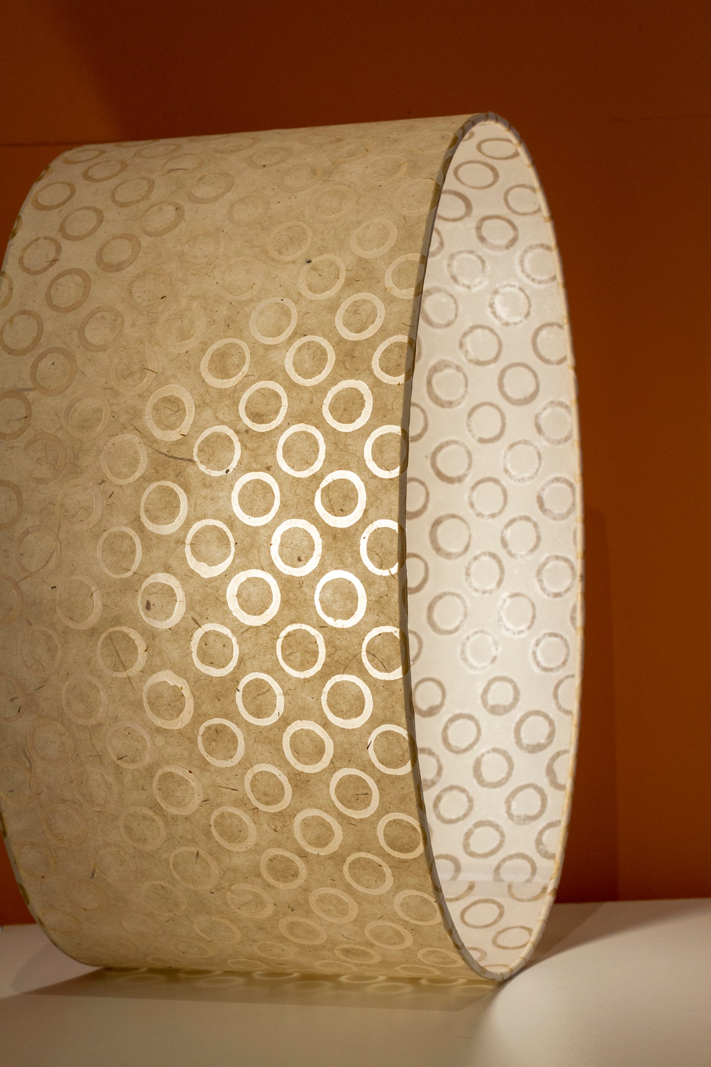 Drum Lamp Shade - P74 - Batik Natural Circles, 50cm(d) x 25cm(h)