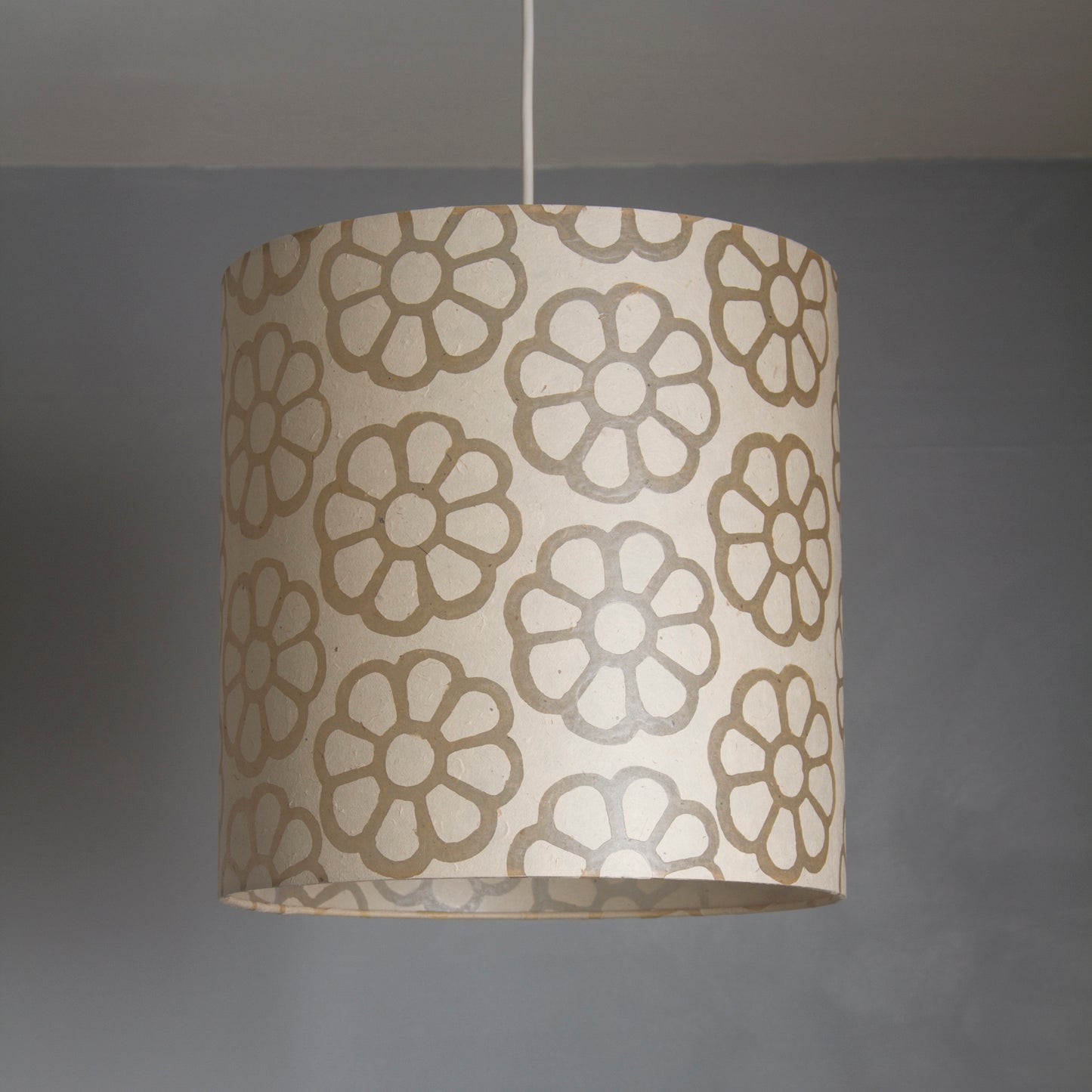 3 Tier Lamp Shade - P17 - Batik Big Flower on Natural, 40cm x 20cm, 30cm x 17.5cm & 20cm x 15cm