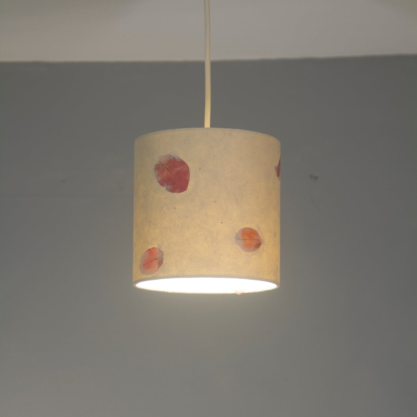 Drum Lamp Shade - P33 ~ Rose Petals on Natural Lokta, 15cm(diameter)