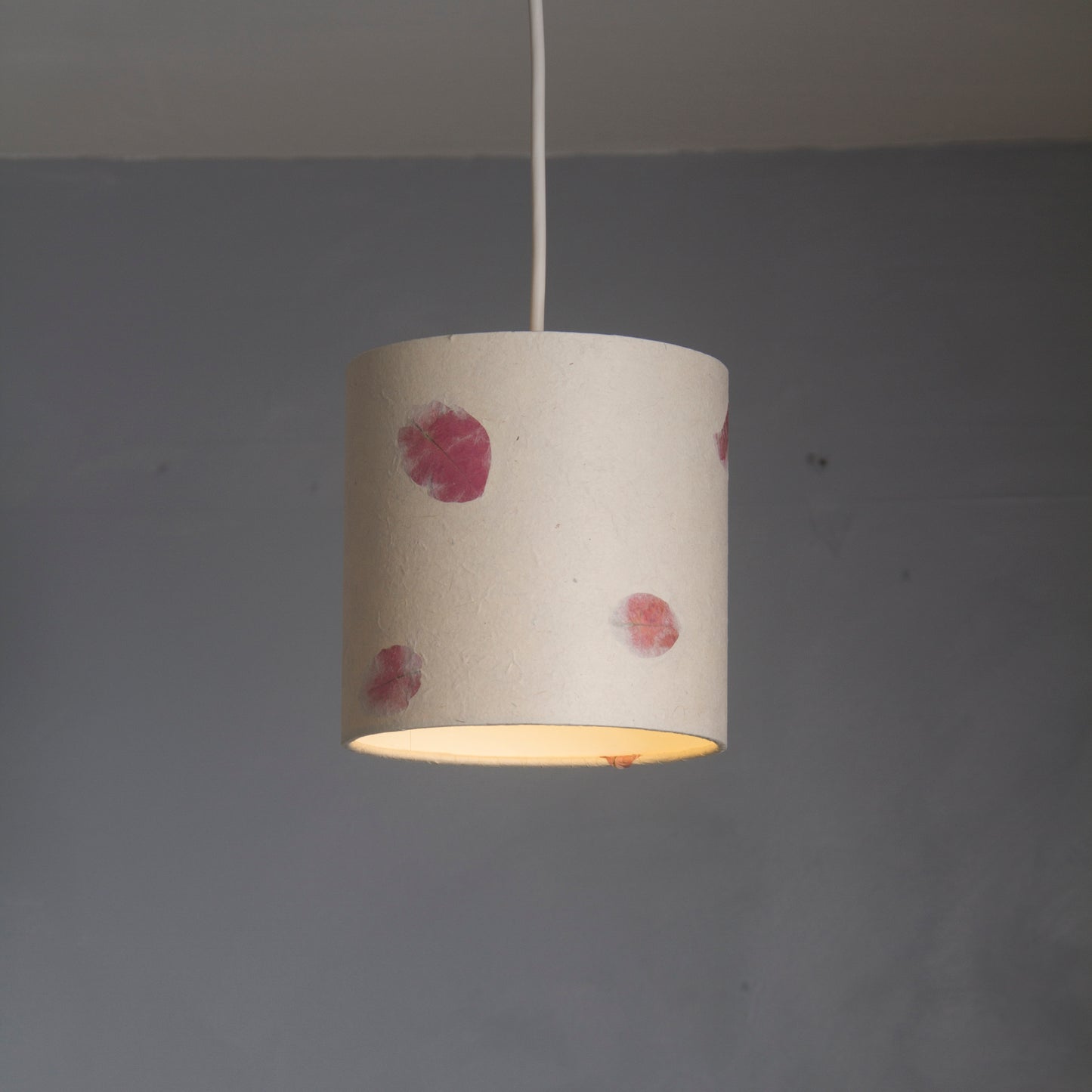 Drum Lamp Shade - P33 ~ Rose Petals on Natural Lokta, 15cm(diameter)
