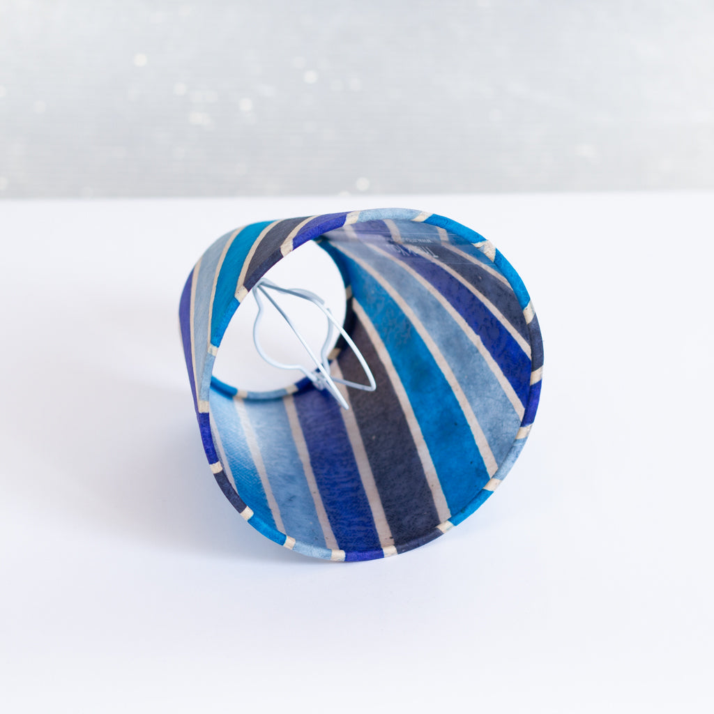 Clip on Lamp Shade - Short - P05 ~ Batik Stripes Blue