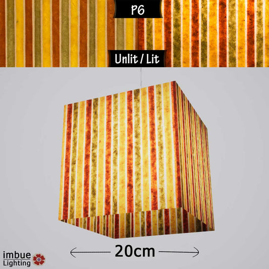Square Lamp Shade - P06 - Batik Stripes Autumn, 20cm(w) x 20cm(h) x 20cm(d) - Imbue Lighting