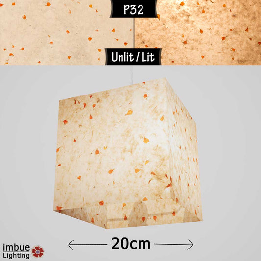Square Lamp Shade - P32 - Marigold Petals on Natural Lokta, 20cm(w) x 20cm(h) x 20cm(d) - Imbue Lighting