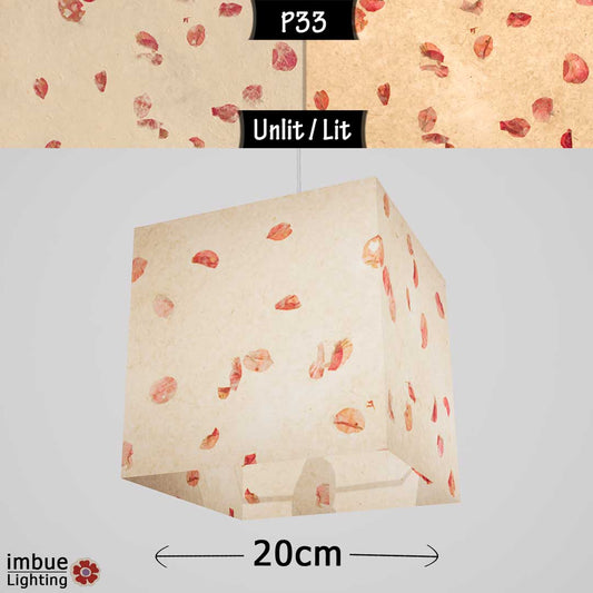 Square Lamp Shade - P33 - Rose Petals on Natural Lokta, 20cm(w) x 20cm(h) x 20cm(d) - Imbue Lighting