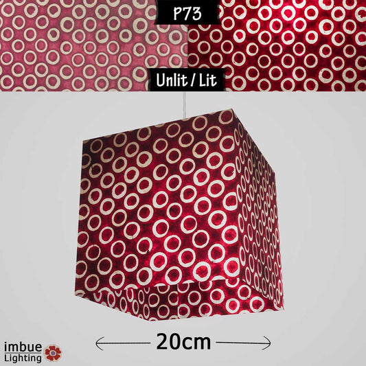 Square Lamp Shade - P73 - Batik Red Circles, 20cm(w) x 20cm(h) x 20cm(d) - Imbue Lighting