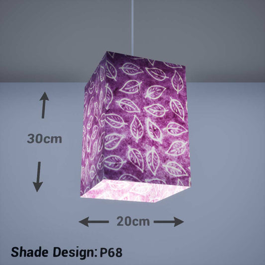 Square Lamp Shade - P68 - Batik Leaf on Purple, 20cm(w) x 30cm(h) x 20cm(d) - Imbue Lighting