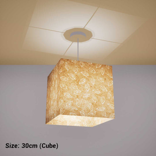 Square Lamp Shade - P28 - Batik Leaf on Natural, 30cm(w) x 30cm(h) x 30cm(d) - Imbue Lighting
