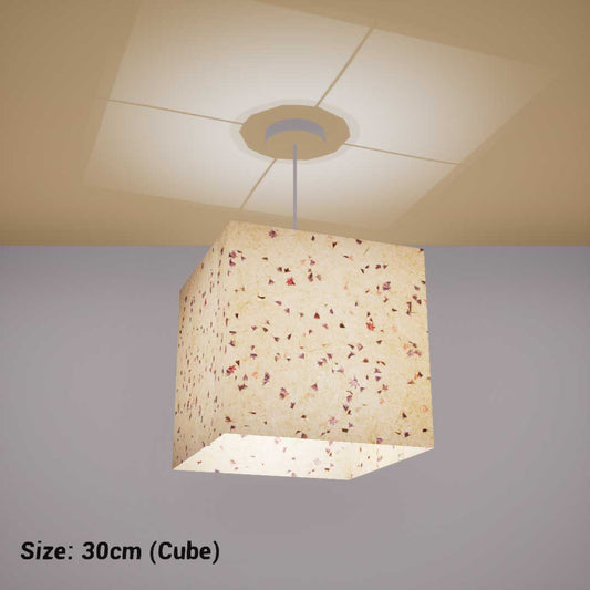 Square Lamp Shade - P34 - Cornflower Petals on Natural Lokta, 30cm(w) x 30cm(h) x 30cm(d) - Imbue Lighting