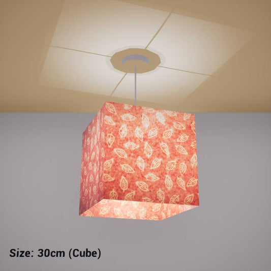 Square Lamp Shade - P67 - Batik Leaf on Pink, 30cm(w) x 30cm(h) x 30cm(d) - Imbue Lighting