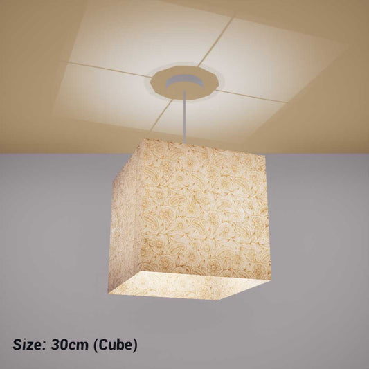 Square Lamp Shade - P69 - Garden Gold on Natural, 30cm(w) x 30cm(h) x 30cm(d) - Imbue Lighting