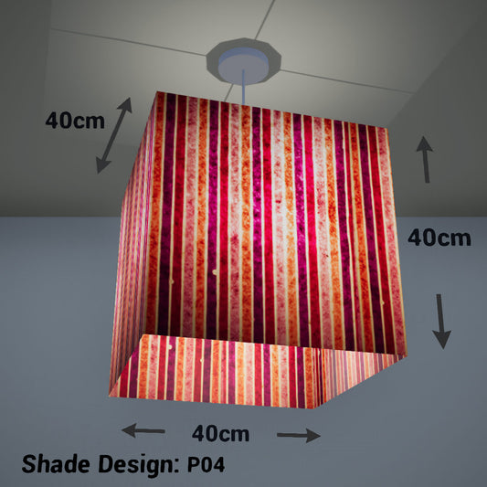 Square Lamp Shade - P04 - Batik Stripes Pink, 40cm(w) x 40cm(h) x 40cm(d) - Imbue Lighting