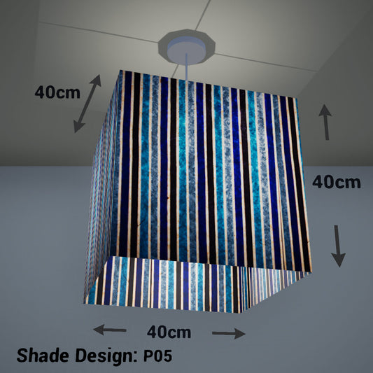 Square Lamp Shade - P05 - Batik Stripes Blue, 40cm(w) x 40cm(h) x 40cm(d) - Imbue Lighting