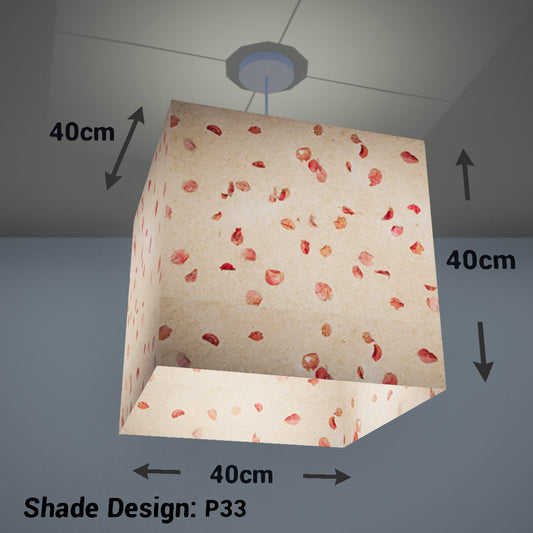 Square Lamp Shade - P33 - Rose Petals on Natural Lokta, 40cm(w) x 40cm(h) x 40cm(d) - Imbue Lighting