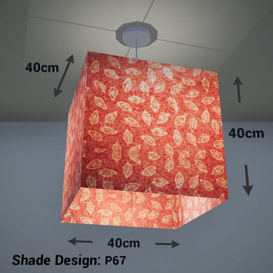 Square Lamp Shade - P67 - Batik Leaf on Pink, 40cm(w) x 40cm(h) x 40cm(d) - Imbue Lighting