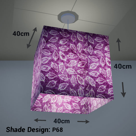 Square Lamp Shade - P68 - Batik Leaf on Purple, 40cm(w) x 40cm(h) x 40cm(d) - Imbue Lighting