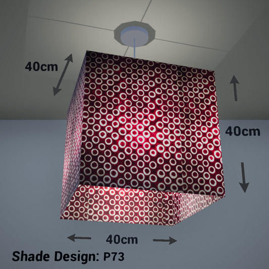 Square Lamp Shade - P73 - Batik Red Circles, 40cm(w) x 40cm(h) x 40cm(d) - Imbue Lighting