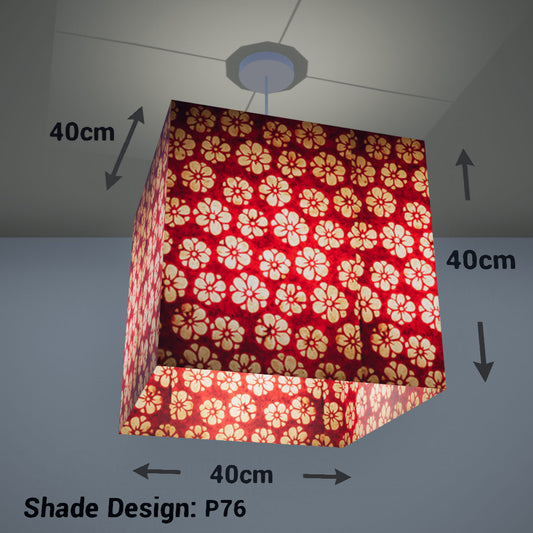Square Lamp Shade - P76 - Batik Star Flower Red, 40cm(w) x 40cm(h) x 40cm(d) - Imbue Lighting