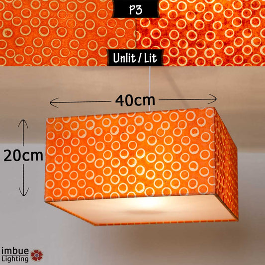 Square Lamp Shade - P03 - Batik Orange Circles, 40cm(w) x 20cm(h) x 40cm(d) - Imbue Lighting