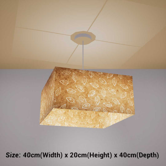 Square Lamp Shade - P28 - Batik Leaf on Natural, 40cm(w) x 20cm(h) x 40cm(d) - Imbue Lighting