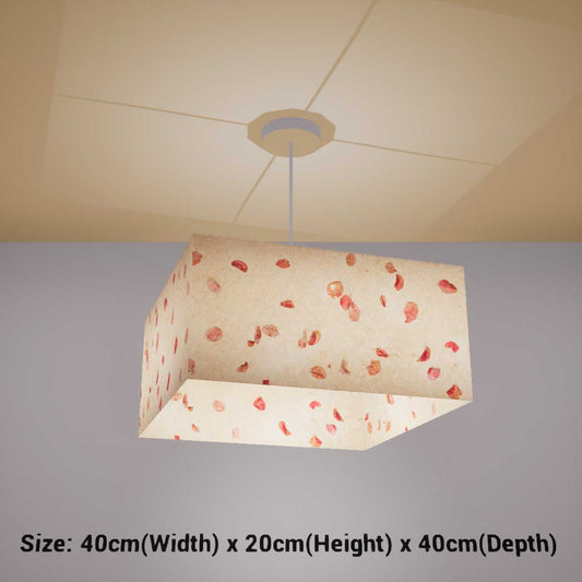 Square Lamp Shade - P33 - Rose Petals on Natural Lokta, 40cm(w) x 20cm(h) x 40cm(d) - Imbue Lighting
